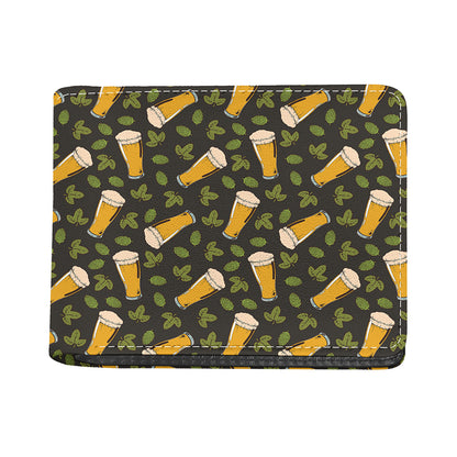 Beer Hop Cone And Leaf Pattern Print Bifold Wallet