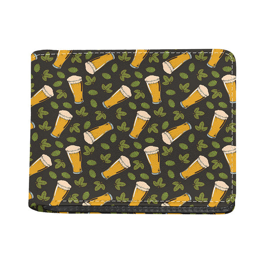 Beer Hop Cone And Leaf Pattern Print Bifold Wallet