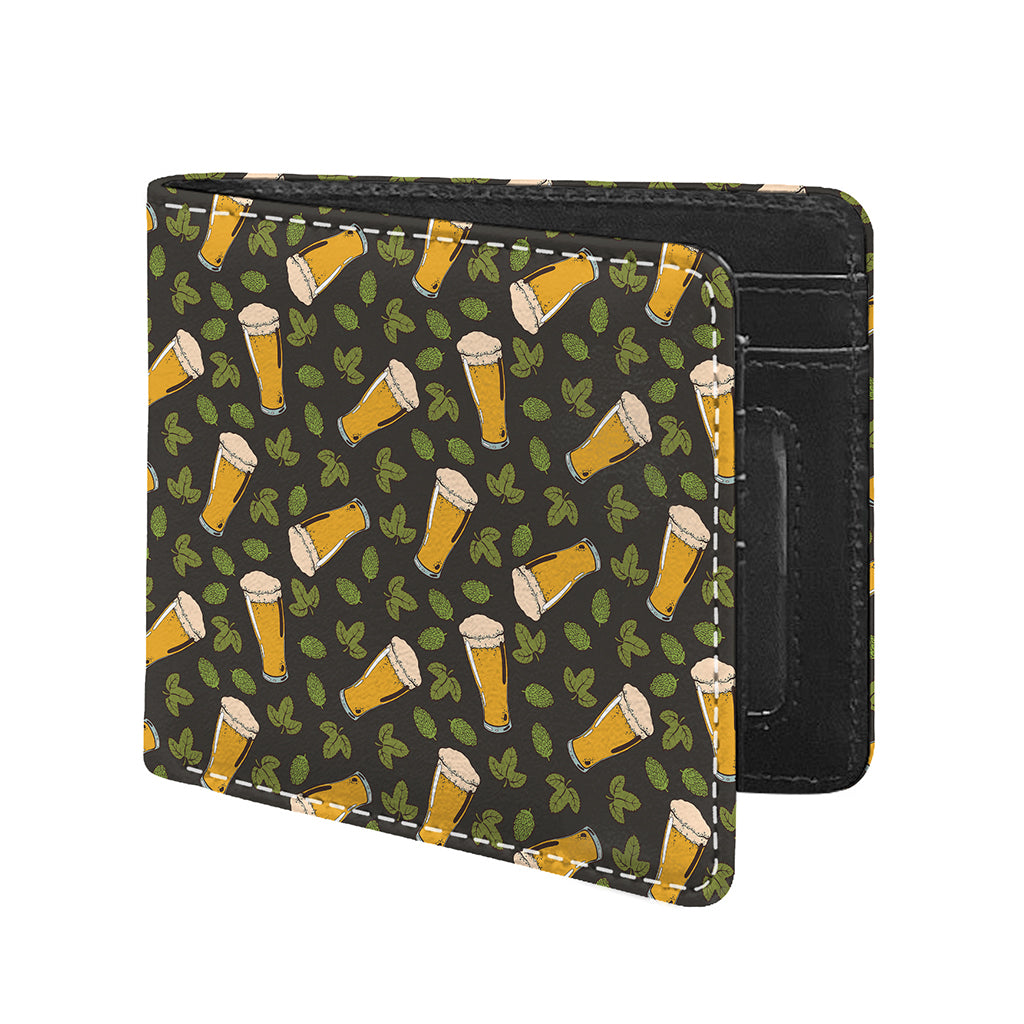 Beer Hop Cone And Leaf Pattern Print Bifold Wallet