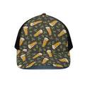 Beer Hop Cone And Leaf Pattern Print Black Mesh Trucker Hat