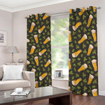 Beer Hop Cone And Leaf Pattern Print Blackout Grommet Curtains