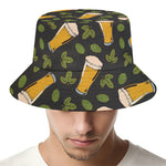 Beer Hop Cone And Leaf Pattern Print Bucket Hat