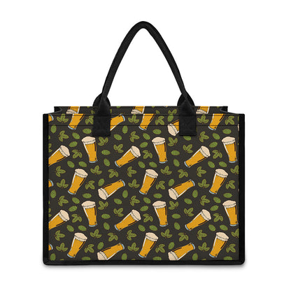 Beer Hop Cone And Leaf Pattern Print Canvas Tote Bag