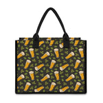 Beer Hop Cone And Leaf Pattern Print Canvas Tote Bag