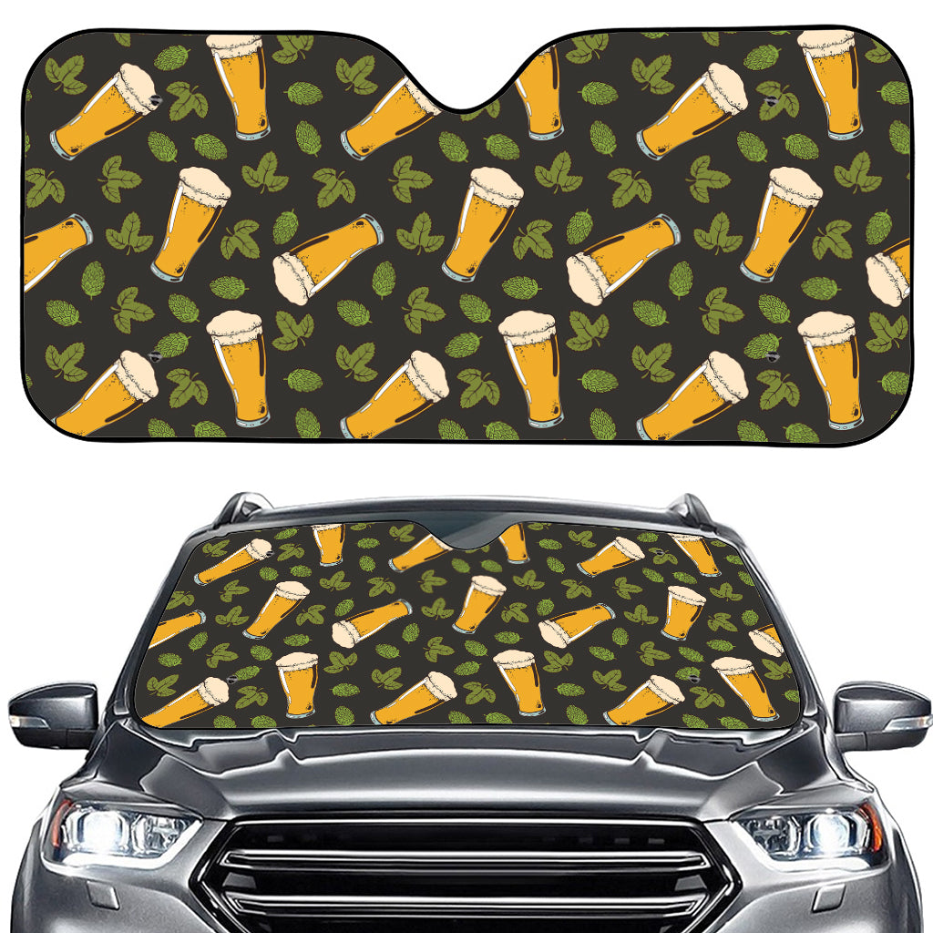 Beer Hop Cone And Leaf Pattern Print Car Windshield Sun Shade