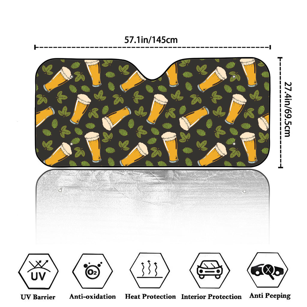 Beer Hop Cone And Leaf Pattern Print Car Windshield Sun Shade