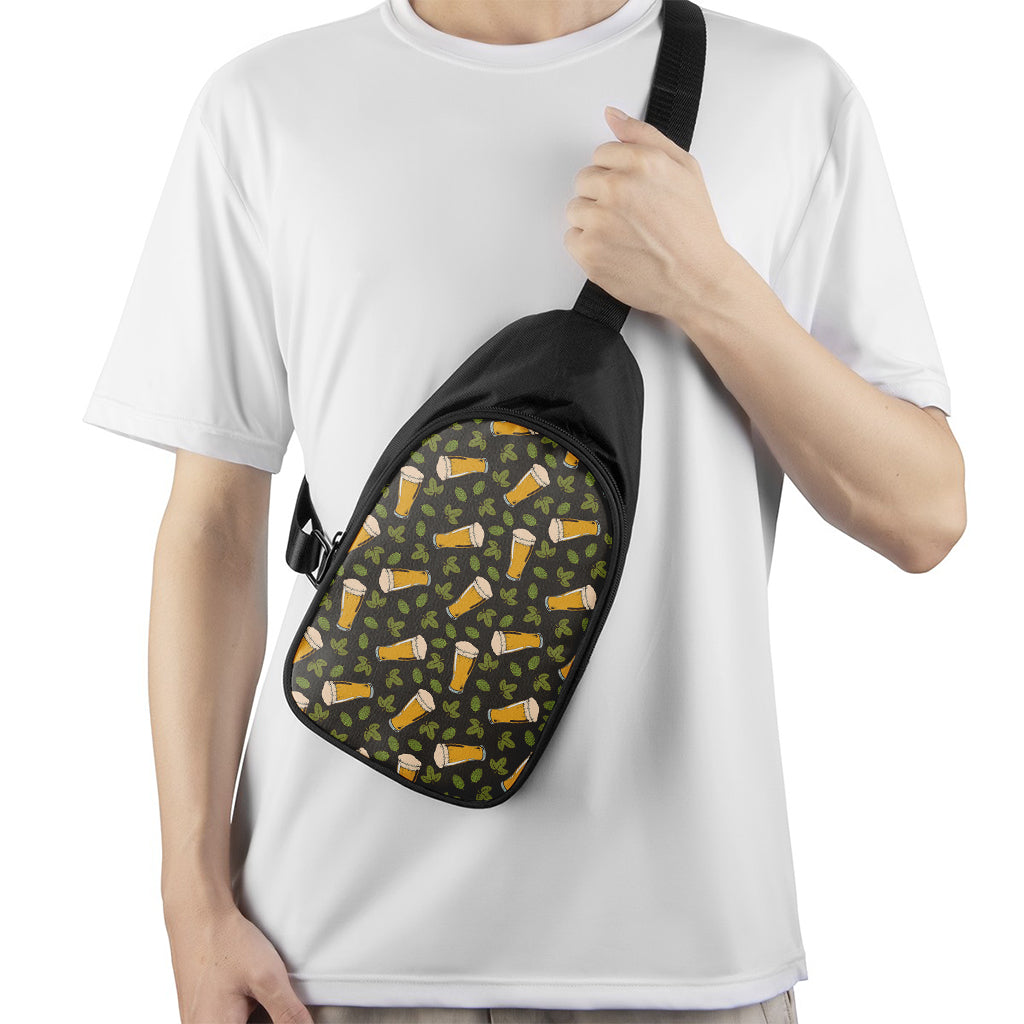 Beer Hop Cone And Leaf Pattern Print Chest Bag