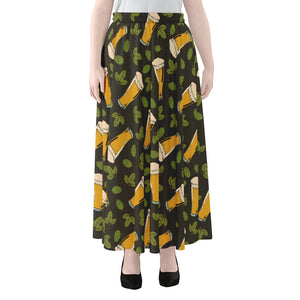 Beer Hop Cone And Leaf Pattern Print Chiffon Maxi Skirt