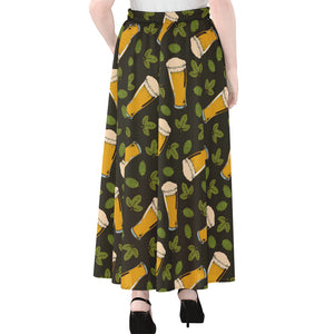 Beer Hop Cone And Leaf Pattern Print Chiffon Maxi Skirt