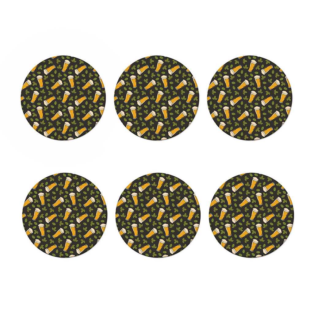 Beer Hop Cone And Leaf Pattern Print Coaster Set