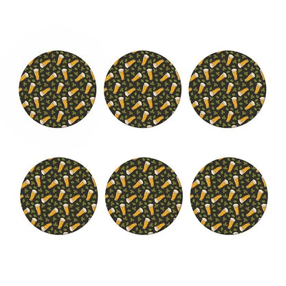 Beer Hop Cone And Leaf Pattern Print Coaster Set