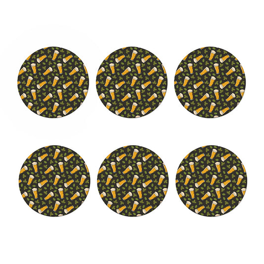 Beer Hop Cone And Leaf Pattern Print Coaster Set