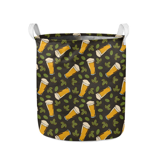 Beer Hop Cone And Leaf Pattern Print Collapsible Laundry Basket