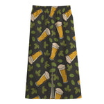 Beer Hop Cone And Leaf Pattern Print Cotton Front Slit Maxi Skirt