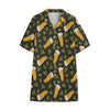 Beer Hop Cone And Leaf Pattern Print Cotton Hawaiian Shirt