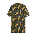 Beer Hop Cone And Leaf Pattern Print Cotton Hawaiian Shirt