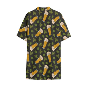 Beer Hop Cone And Leaf Pattern Print Cotton Hawaiian Shirt