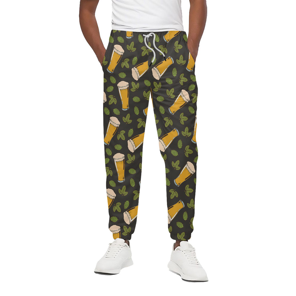 Beer Hop Cone And Leaf Pattern Print Cotton Pants