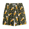 Beer Hop Cone And Leaf Pattern Print Cotton Shorts