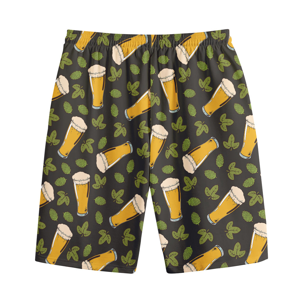 Beer Hop Cone And Leaf Pattern Print Cotton Shorts