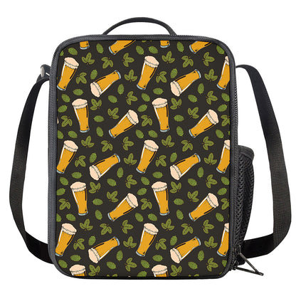 Beer Hop Cone And Leaf Pattern Print Crossbody Lunch Bag