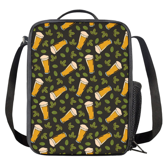 Beer Hop Cone And Leaf Pattern Print Crossbody Lunch Bag