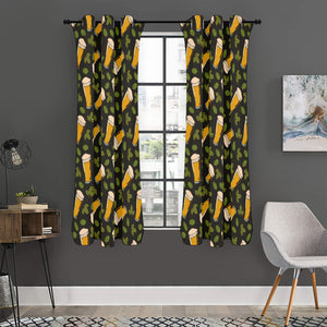 Beer Hop Cone And Leaf Pattern Print Curtain