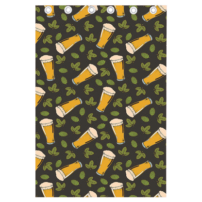 Beer Hop Cone And Leaf Pattern Print Curtain