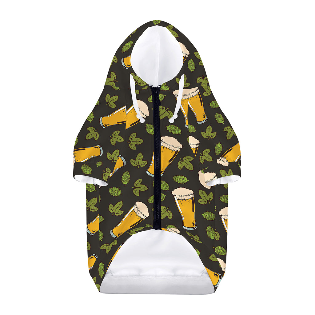 Beer Hop Cone And Leaf Pattern Print Dog Zip Up Hoodie