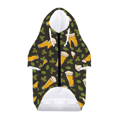 Beer Hop Cone And Leaf Pattern Print Dog Zip Up Hoodie