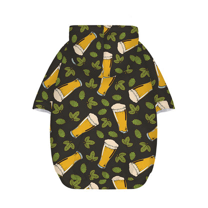 Beer Hop Cone And Leaf Pattern Print Dog Zip Up Hoodie