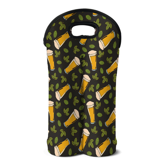 Beer Hop Cone And Leaf Pattern Print Double Neoprene Wine Tote