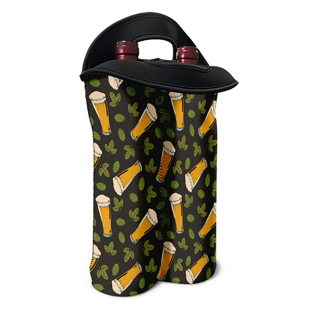 Beer Hop Cone And Leaf Pattern Print Double Neoprene Wine Tote