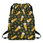 Beer Hop Cone And Leaf Pattern Print Drawstring Backpack