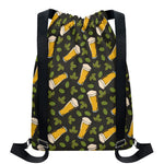 Beer Hop Cone And Leaf Pattern Print Drawstring Backpack
