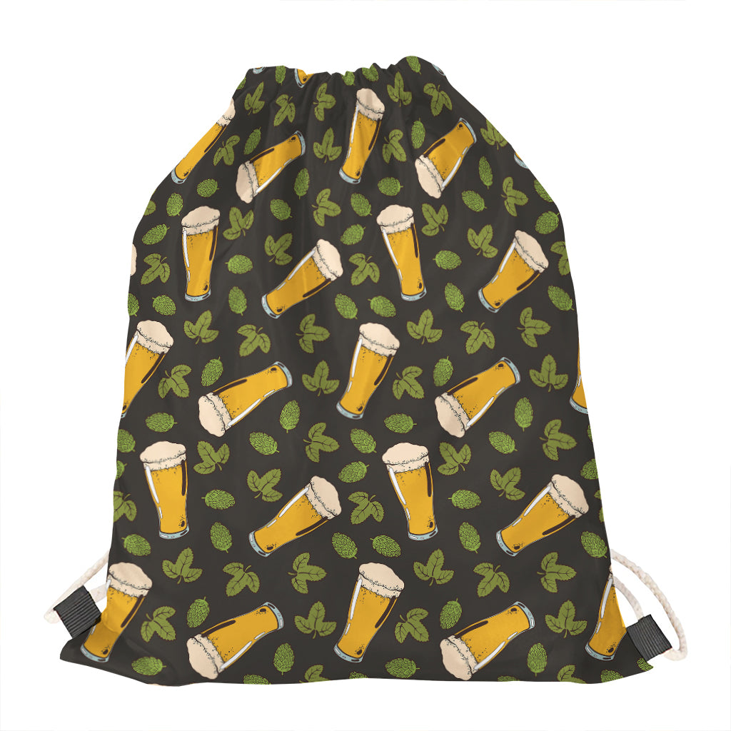 Beer Hop Cone And Leaf Pattern Print Drawstring Bag