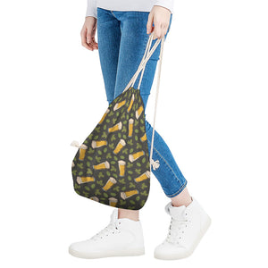 Beer Hop Cone And Leaf Pattern Print Drawstring Bag