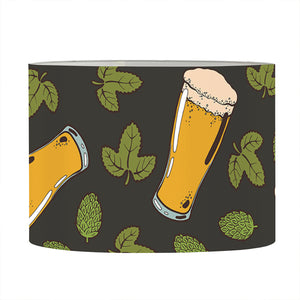 Beer Hop Cone And Leaf Pattern Print Drum Lamp Shade