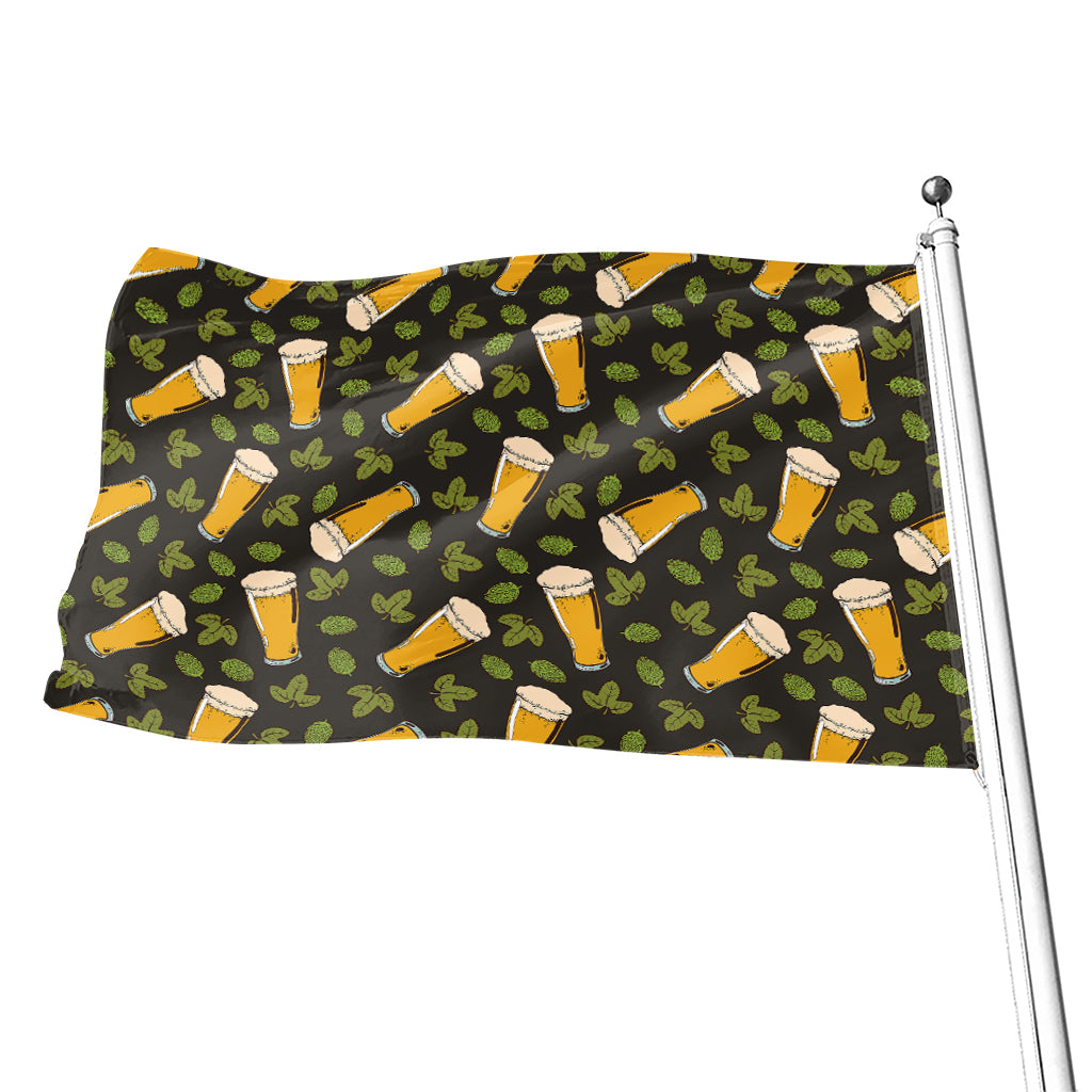 Beer Hop Cone And Leaf Pattern Print Flag