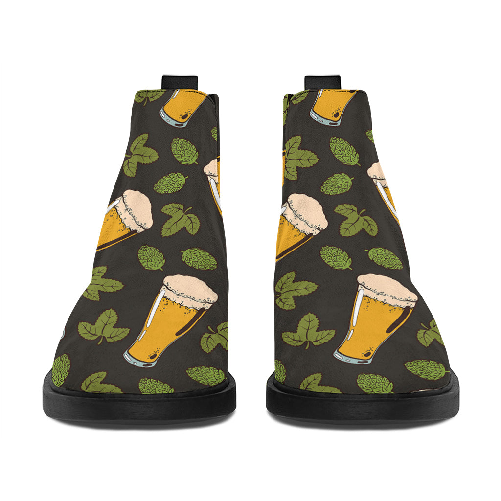 Beer Hop Cone And Leaf Pattern Print Flat Ankle Boots