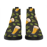 Beer Hop Cone And Leaf Pattern Print Flat Ankle Boots