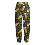 Beer Hop Cone And Leaf Pattern Print Fleece Lined Knit Pants