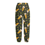 Beer Hop Cone And Leaf Pattern Print Fleece Lined Knit Pants