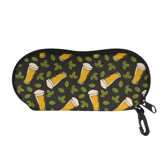 Beer Hop Cone And Leaf Pattern Print Glasses Case