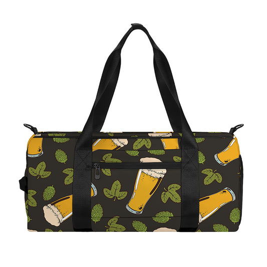 Beer Hop Cone And Leaf Pattern Print Gym Bag