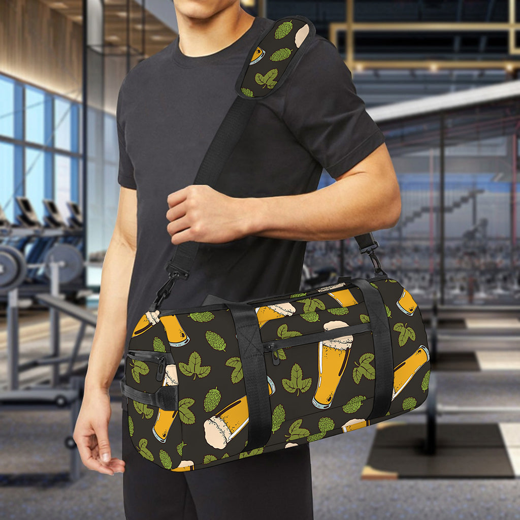 Beer Hop Cone And Leaf Pattern Print Gym Bag