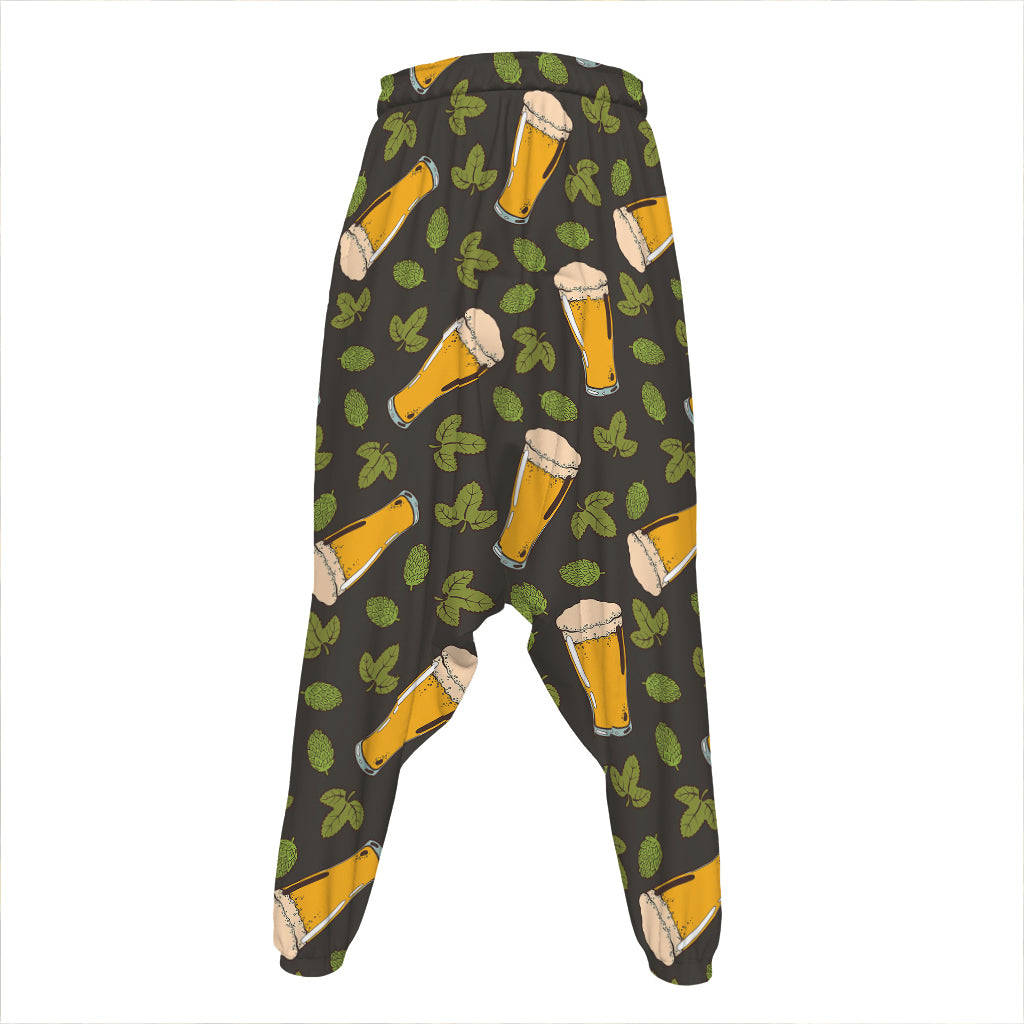 Beer Hop Cone And Leaf Pattern Print Hammer Pants