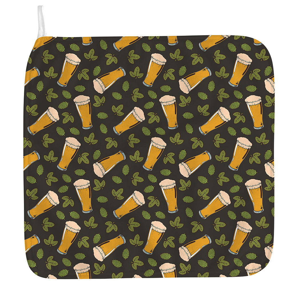 Beer Hop Cone And Leaf Pattern Print Hand Towel
