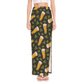 Beer Hop Cone And Leaf Pattern Print High Slit Maxi Skirt
