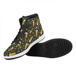 Beer Hop Cone And Leaf Pattern Print High Top Leather Sneakers